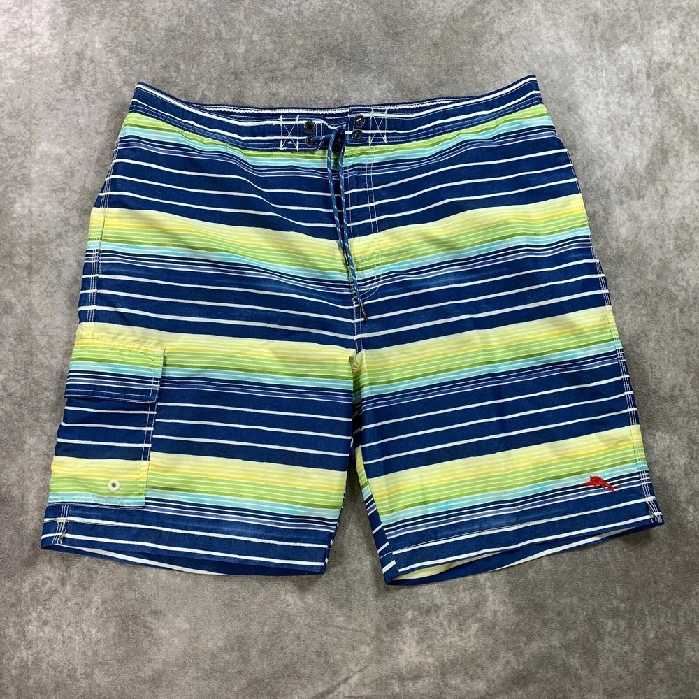 Tommy Bahama Swim Trunks Mens XL Multicolor Relax Striped Board Shorts Surfwear